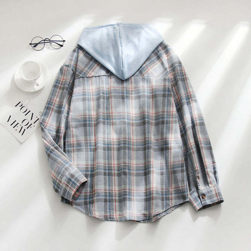 Women's Clothing autumn and winter new hooded sweatshirt buttoned casual shirt jacket_autovado.com