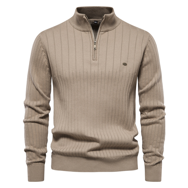 Man's clothing Stand collar men's sweater half zip solid color sweater quality men's wear_autovado.com