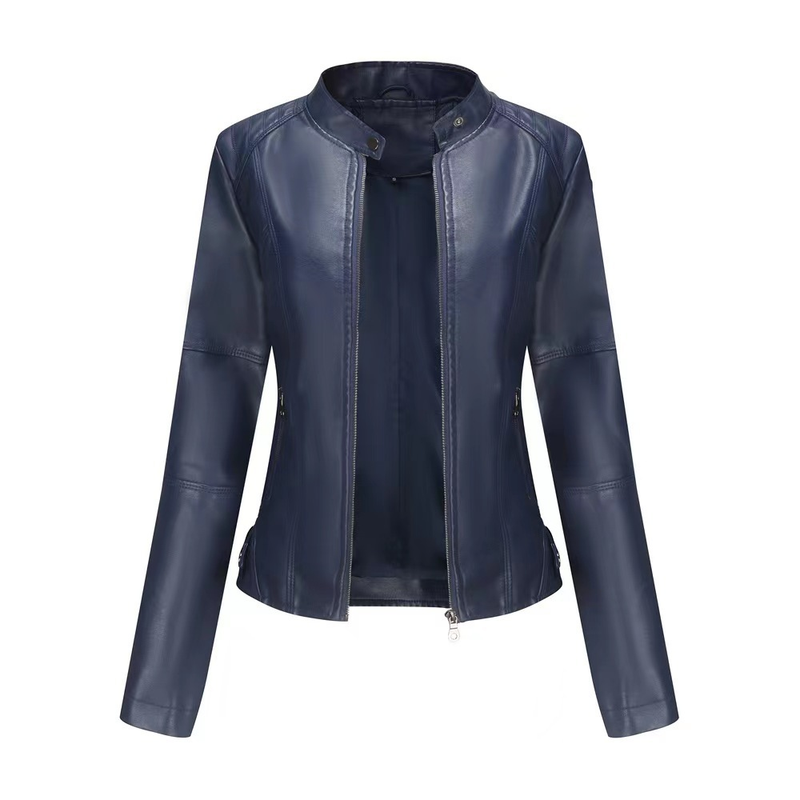Women's Clothing slim motorcycle thin spring and autumn large size stand collar leather jackets_autovado.com