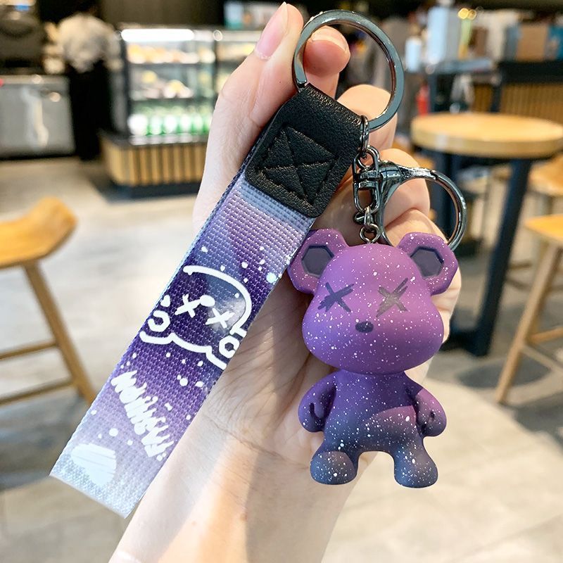 Chameleon Bear Keychain Braided Rope Car Keychain Female Cartoon Bear Creative Couple Exquisite Bag Pendant_autovado.com