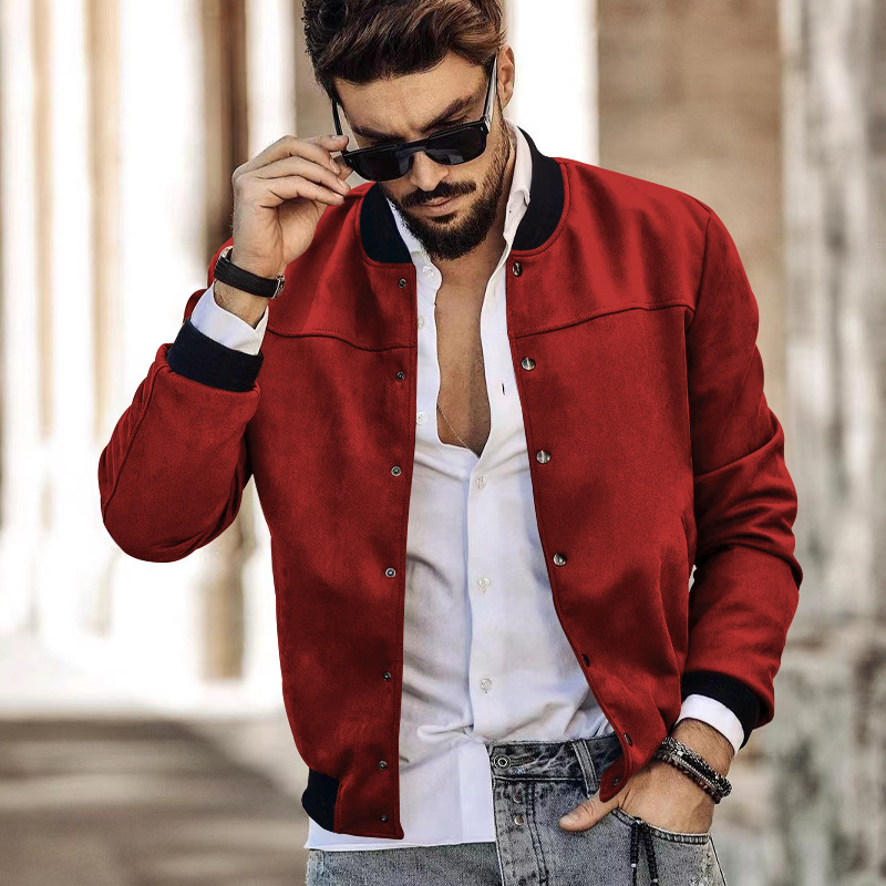 Man's clothing Suede stand collar men's button-up cardigan jacket casual trendy coat for men_autovado.com