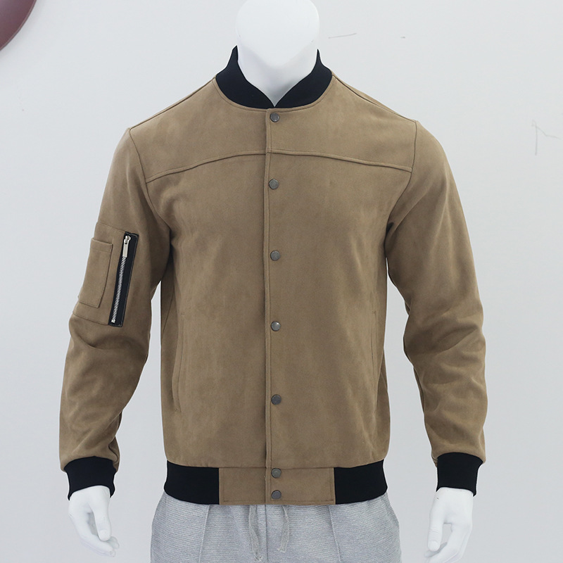 Man's clothing Suede stand collar men's button-up cardigan jacket casual trendy coat for men_autovado.com