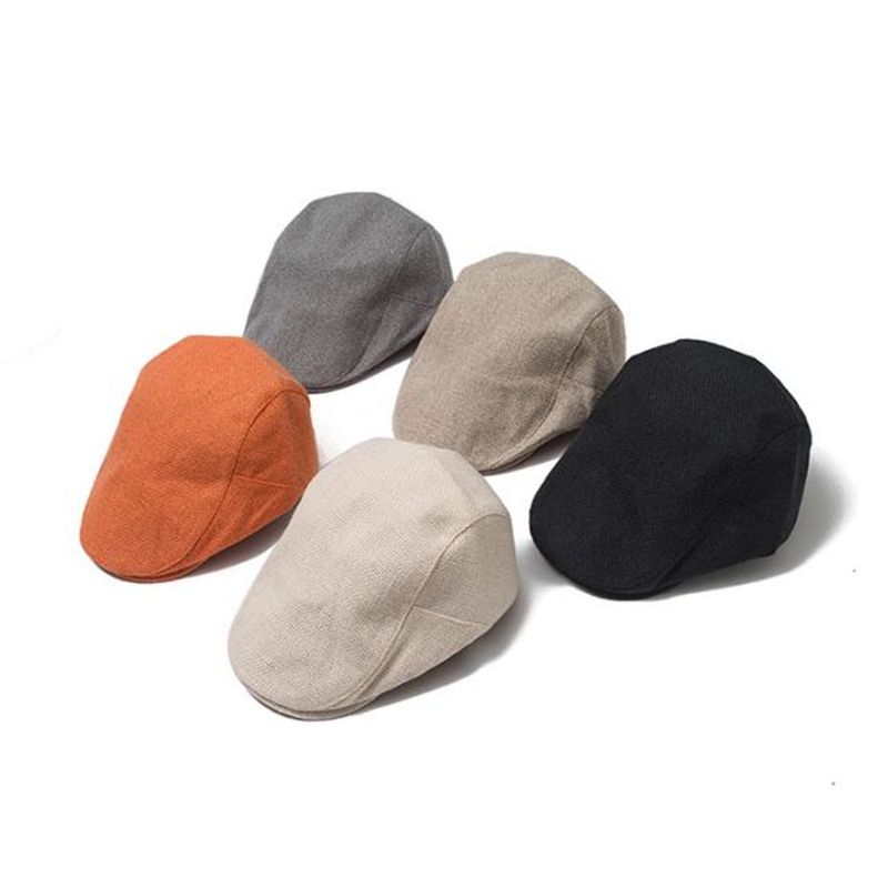 Hot Sale FLAT CAP Summer Mens Beret Linen Peaked Adjustable Newsboy Cap Breathable Vintage Solid Black Ivy Duckbill Hat_autovado.com