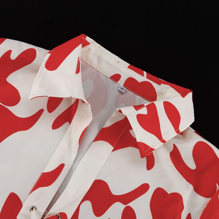 Women's Clothing summer printed short skirt lapel loose women's shirt casual suit_autovado.com