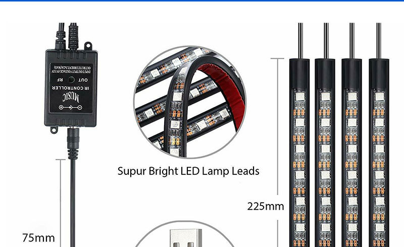 Car LED 12 Lights Colorful Sound Drag Four 48SMD Music With Remote Control USB Foot Atmosphere Light RGB_autovado.com