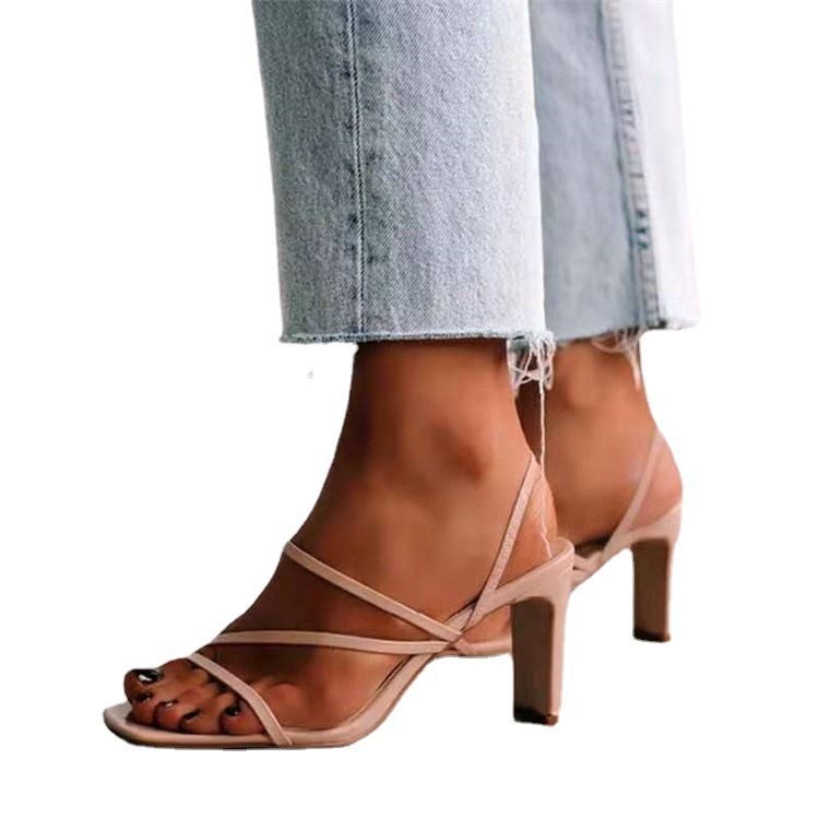 Women's fashion new thick heel sandals square head large size women's shoes_autovado.com
