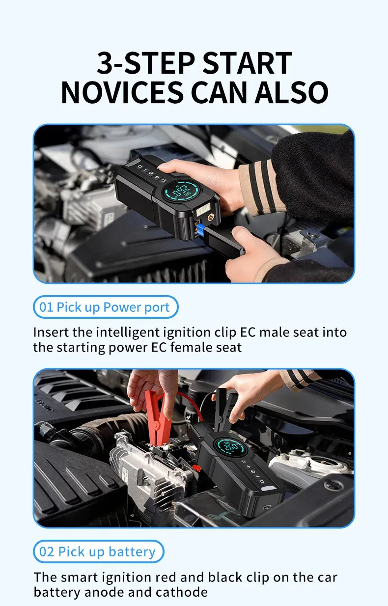 4-in-1 Jump Pump, Power Bank, Lighting, Portable Air Compressor, Cars, Battery, Starter, Start, Car Tire Inflator_autovado.com