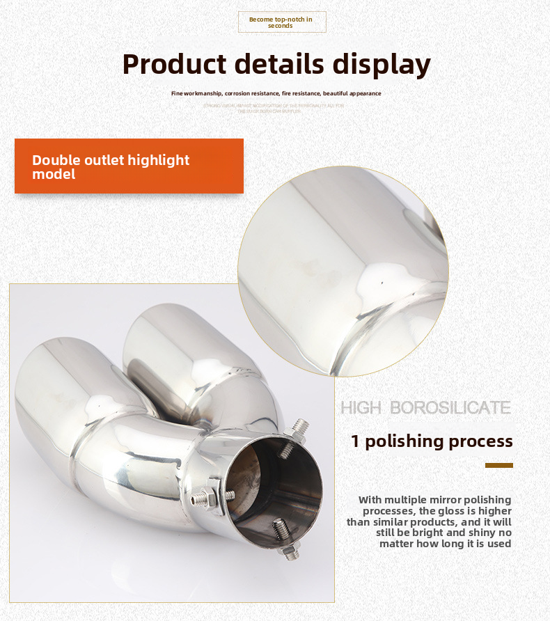 Cross-Border Hot-Selling Tail Thickened Stainless Steel Universal Model Blue Coated Slanted Double Row Car Exhaust Pipe_autovado.com
