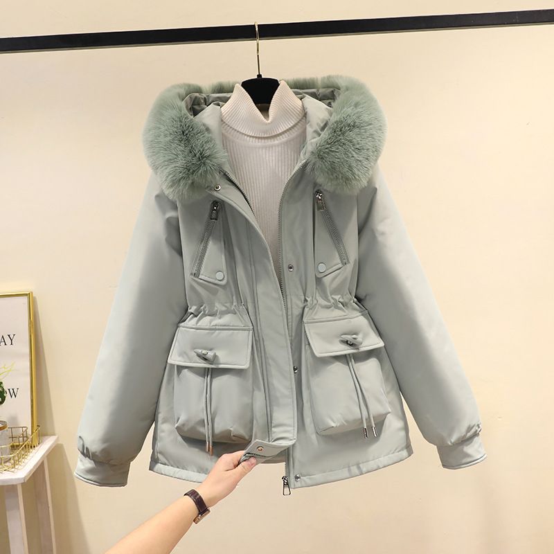 Women's Clothing Horn button parka women's autumn and winter new slim down cotton jacket fashionable plus velvet thick fur coat_autovado.com