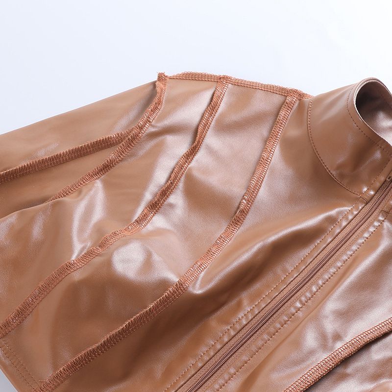 Women's Clothing short jacket for women Autumn and winter new long-sleeved ultra-short zipper leather jacket_autovado.com