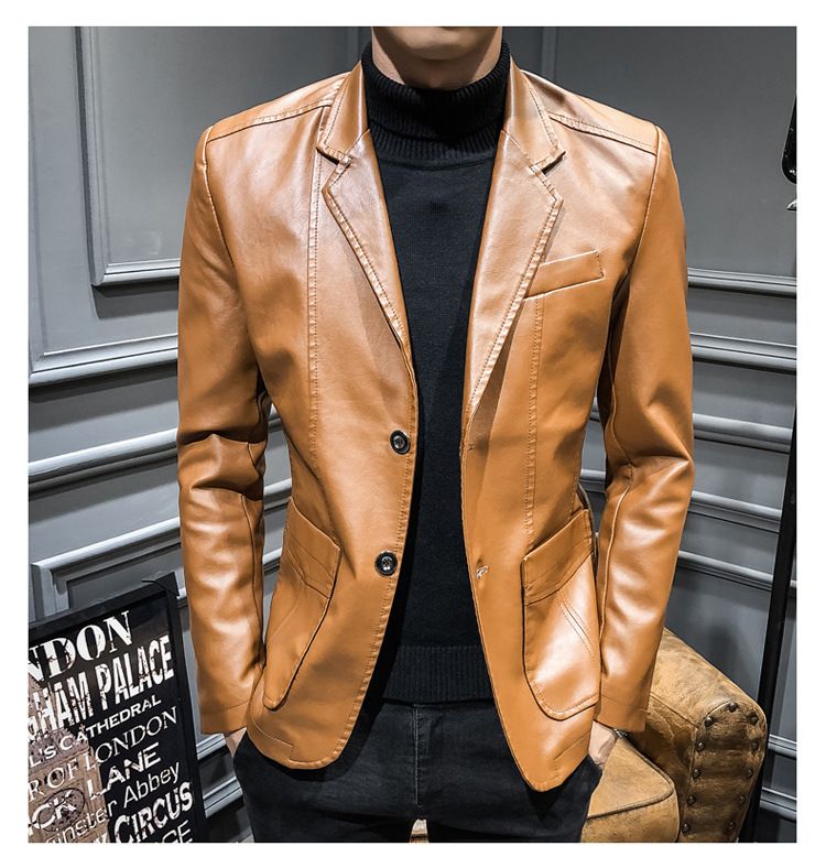 Men's Clothing Leather Suit Autumn New Casual Jacket Style Slim Lapel Leather Suit Leather Jacket Men's_autovado.com