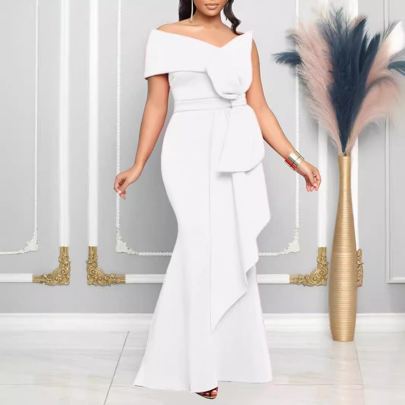 Women's Skirts Slant Collar Tube Top Large Size Dress Evening Dress_autovado.com