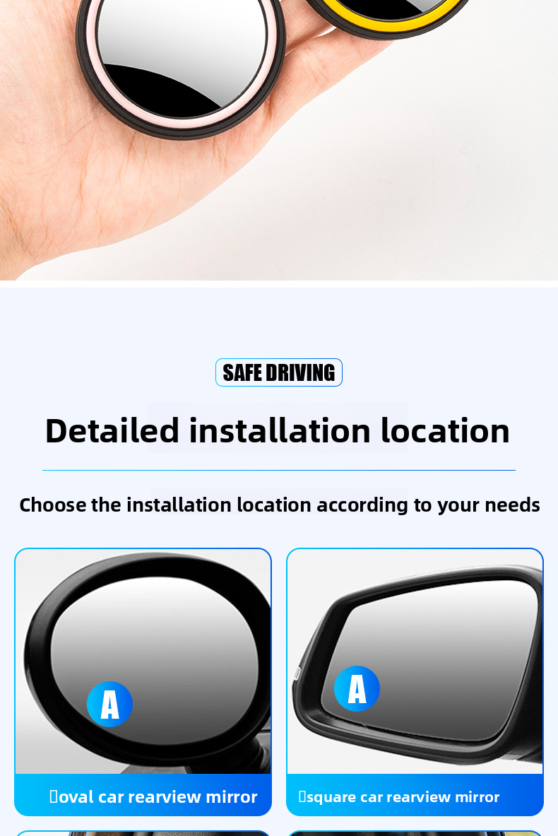 Rearview Round Mirror Reversing Aid Spot Reflection Assist Blind Area 360 Degree Cartoon Ultra-Clear Small Car_autovado.com
