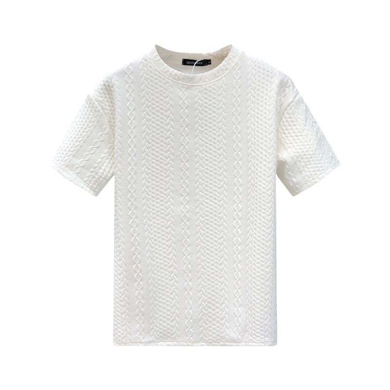 Men's clothing High-grade hemp pattern white men's short-sleeved T-shirt brand summer clothes new 2024 spirited young man clothes_autovado.com