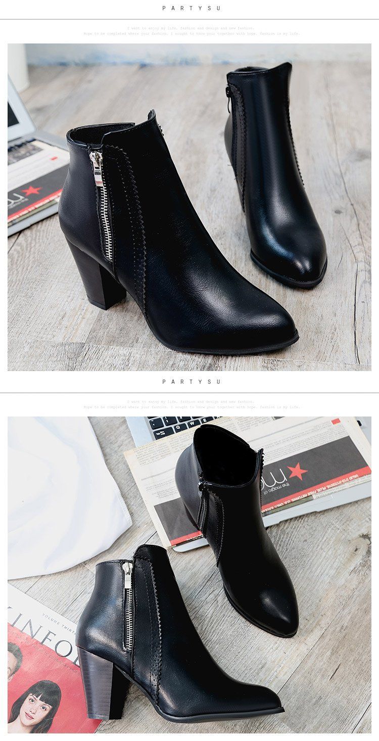 Vintage polished chunky heel high heel side zip Doc Martens plus size_autovado.com