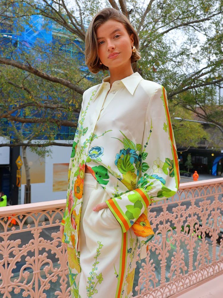 Women's Clothing new printed holiday long sleeved two piece suit INS loose casual trousers suit _autovado.com
