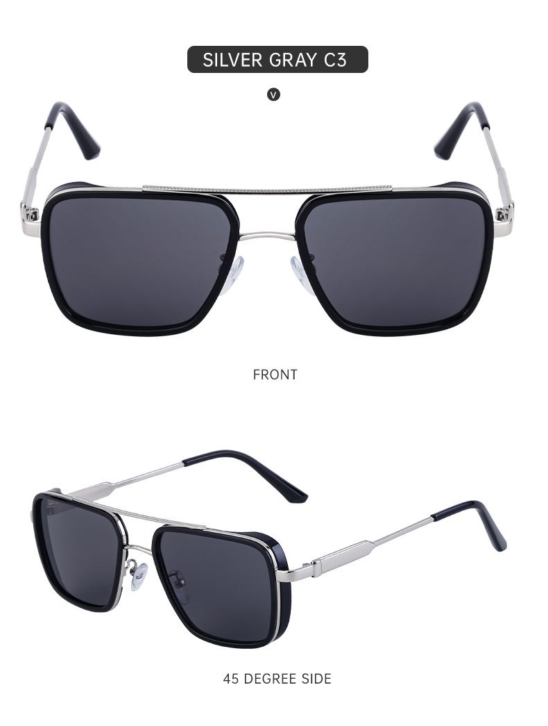 2024 New European and American Retro Punk Style Sunglasses Men's Sun Protection Square Frame Sunglasses Men's Cross-Border Wholesale Shades_autovado.com