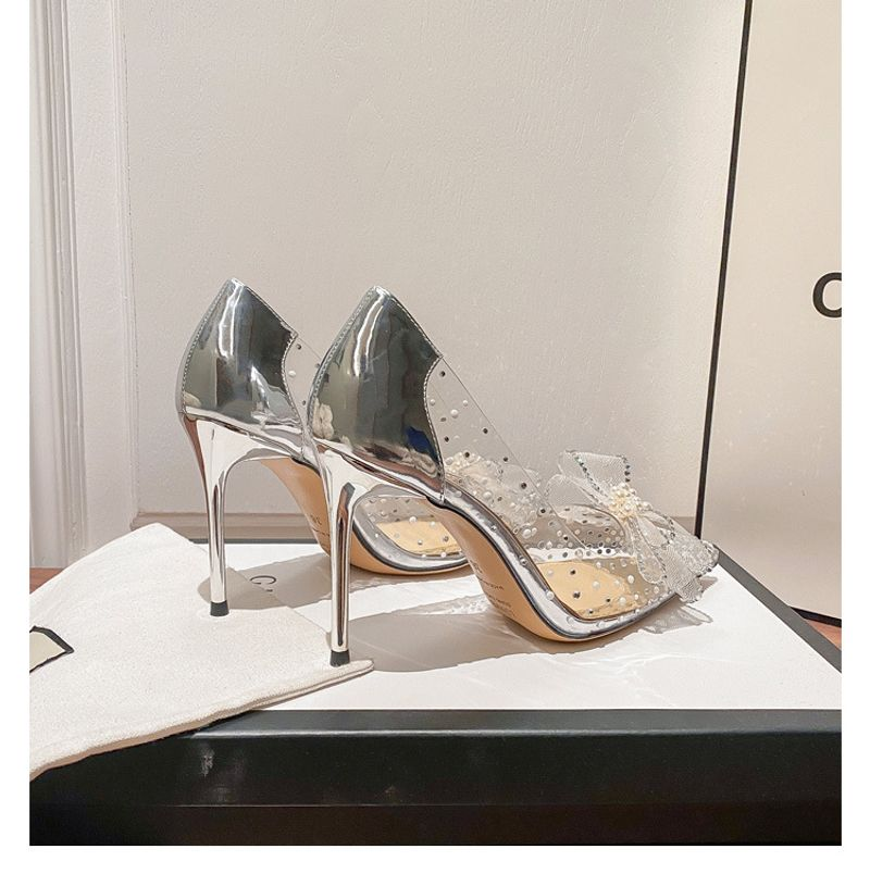 p7 with transparent bow 2023 summer women's shoes live broadcast on behalf of European and American slope heels stiletto_autovado.com