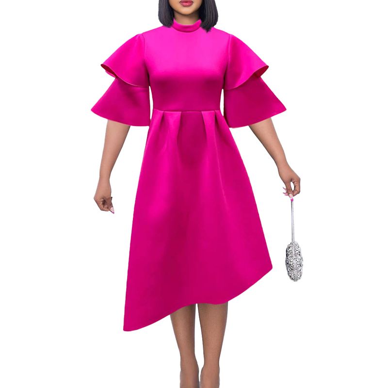 Women's Clothing women's new style double half turtleneck solid color large swing evening dress large size dress_autovado.com