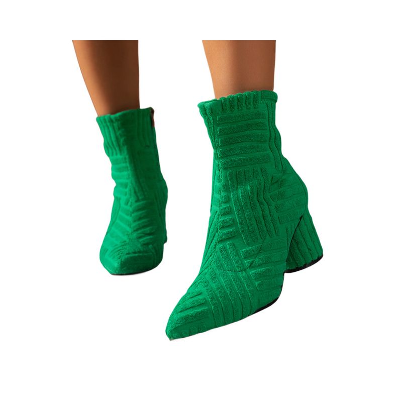 New autumn and winter boots foreign trade large size women's pointed high heel fashion towel boots side zipper thick heel boots_autovado.com