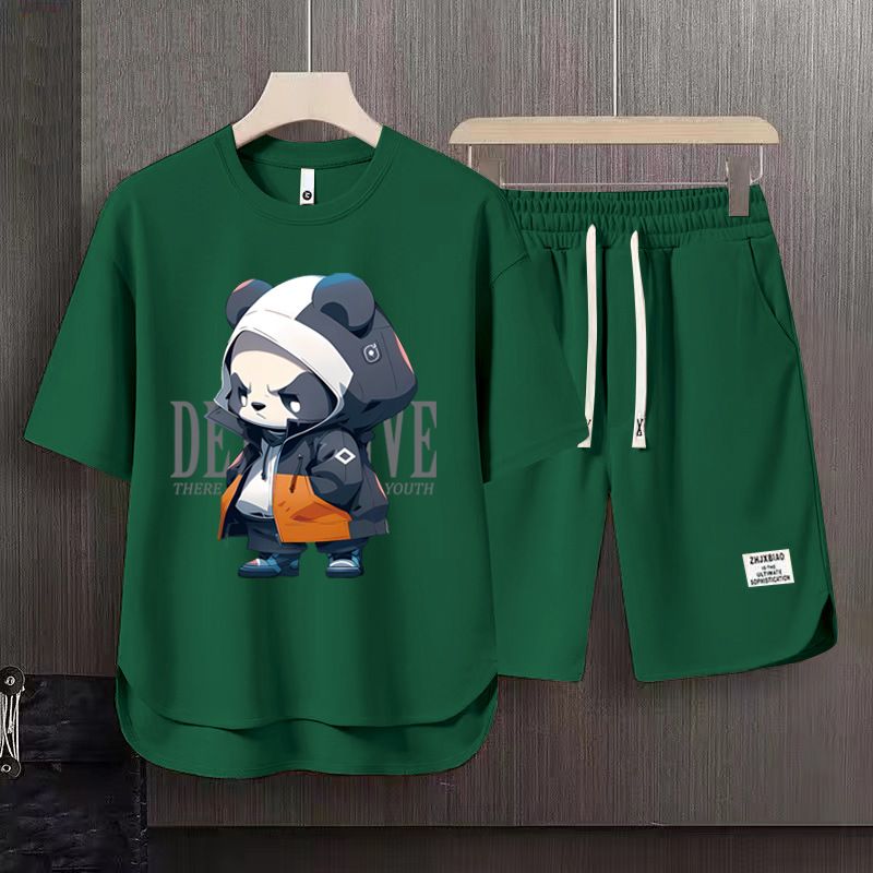 Men's Clothing 2024 Waffle Casual Summer Suit Men's Loose Teen Short sleeved T shirt Shorts Handsome Two piece Suit_autovado.com