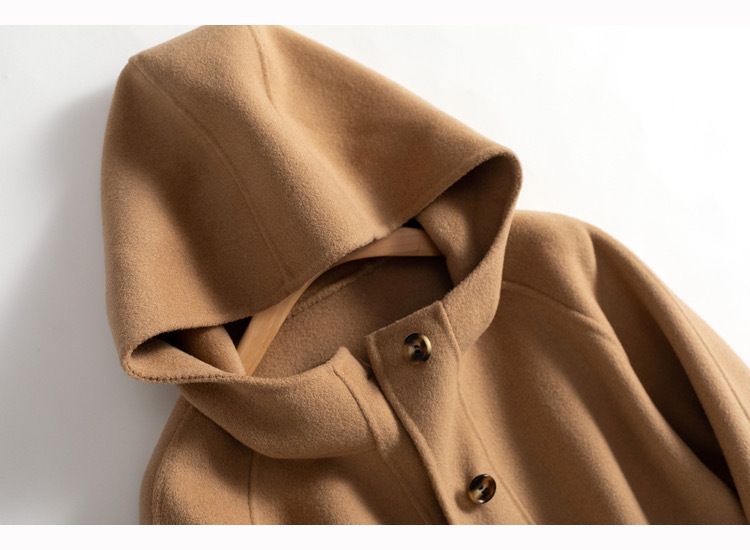 Women's Clothing quality double sided wool coat with hood and short button for women_autovado.com