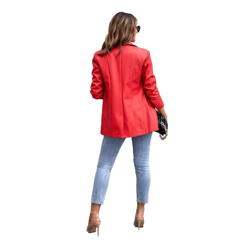 Women's Clothing Street Style Pure Color Casual Fashion Three color Leather Jacket _autovado.com