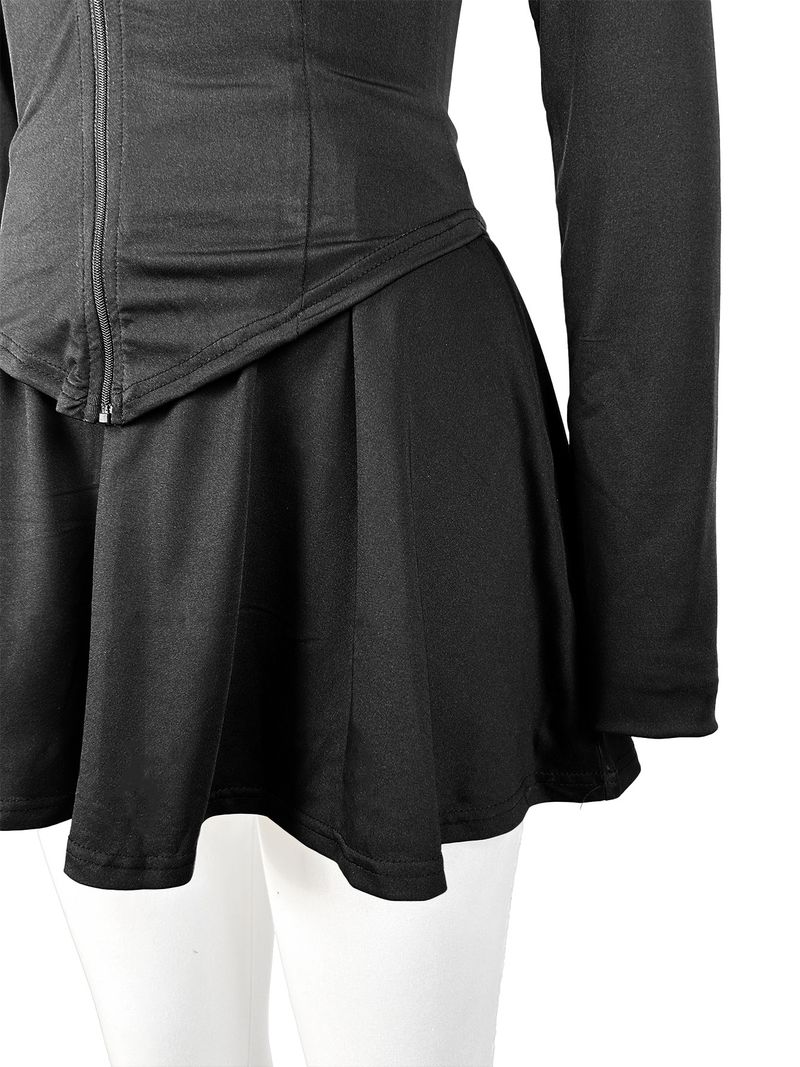 women's clothing sports casual tight waist long sleeve flared skirt two piece suit (with safety pants_autovado.com
