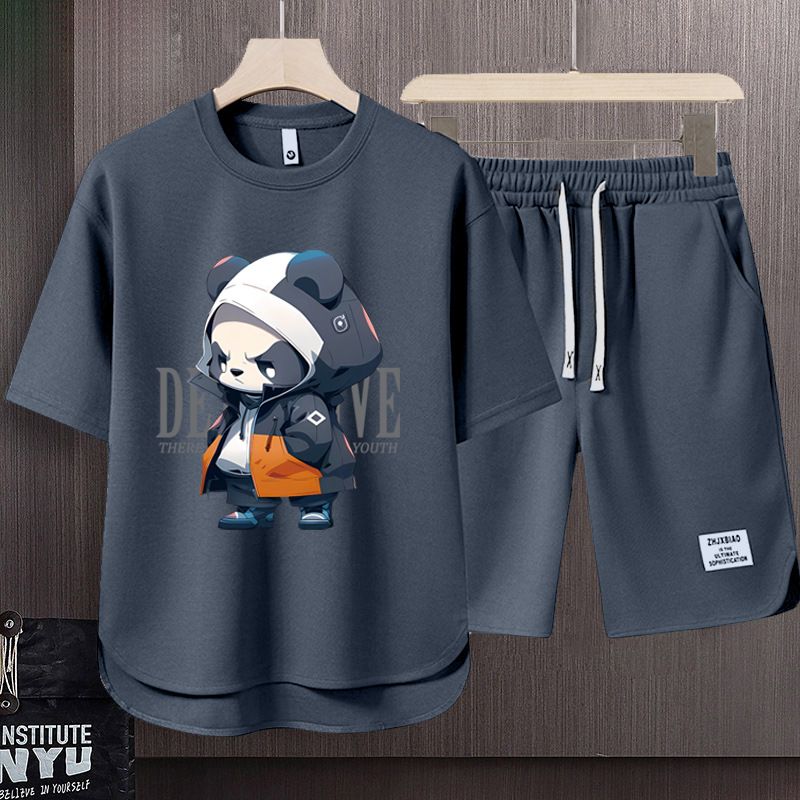 Men's Clothing 2024 Waffle Casual Summer Suit Men's Loose Teen Short sleeved T shirt Shorts Handsome Two piece Suit_autovado.com