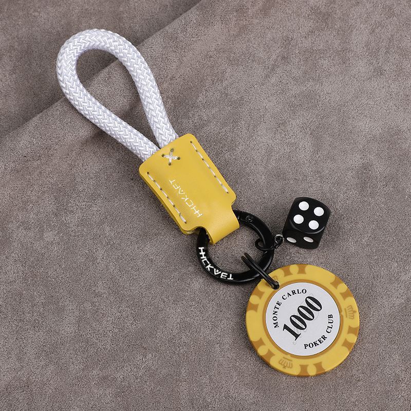 Chips Dice Cowhide Good Luck Car Keychain Original Bag Couple Pendant Personality High End Men And Women Pendant_autovado.com