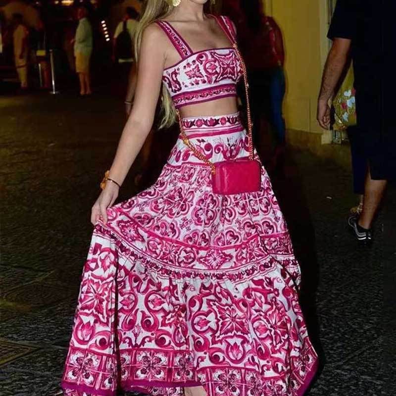 Hot Selling New Elegant Two-piece Printed Swing Suit_autovado.com