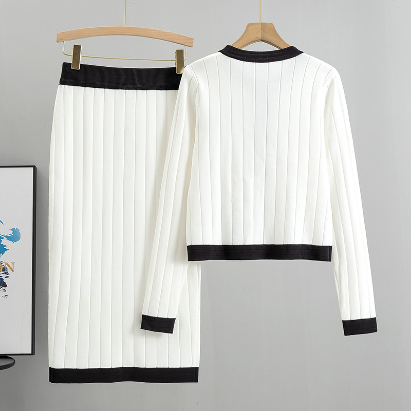 Women's haute couture French socialite knit suit slim coat skirt two-piece set_autovado.com