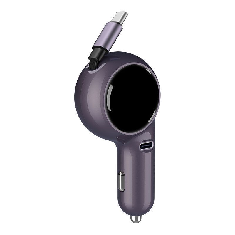 In Car 60W Type C Fast Charger With Retractable Cable_autovado.com