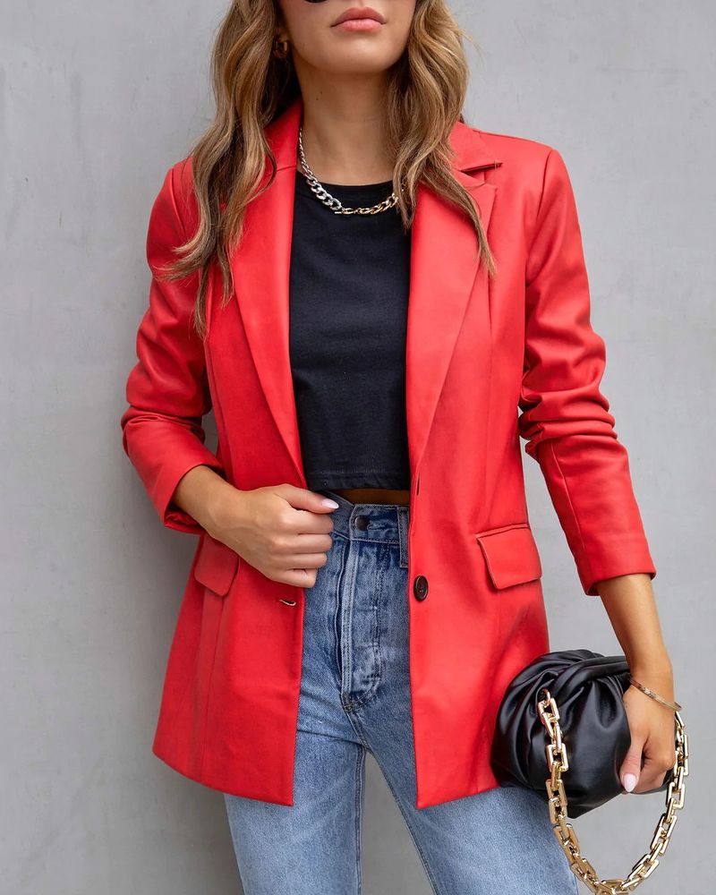 Women's Clothing Street Style Pure Color Casual Fashion Three color Leather Jacket _autovado.com