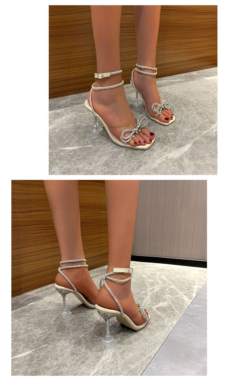 Women's fashion new bow women's large size rhinestone stiletto sandals_autovado.com