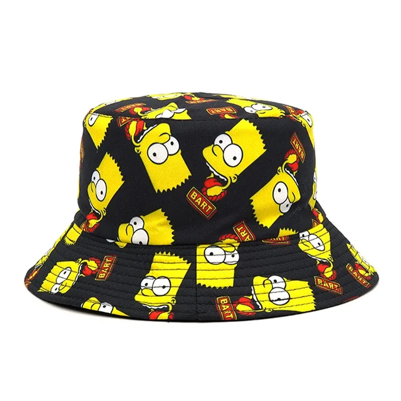 Hot Sale Summer Fisherman Print Reversible Cartoon Hats Women Men Street Hip Hop Bucket Cap Vintage Fishing Hat_autovado.com