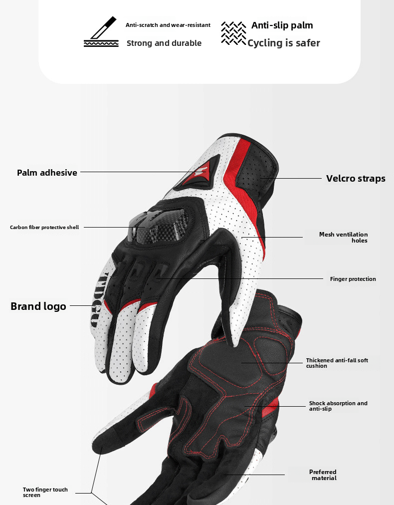 Accessories Riding Genuine Leather Gloves For Men Carbon Fiber Electric Bike Motorcycle Protective Gear Summer Anti-drop_autovado.com