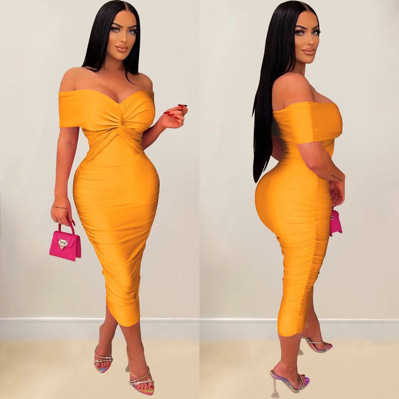 Women's solid color pleated sleeveless long skirt tube top dress_autovado.com