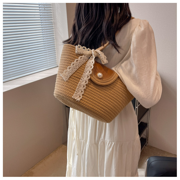 Chic Handbags 2024 New Woven Holiday Shoulder Bag Fashionable and Versatile Large-capacity Tote Bag Beach Bucket Bag_autovado.com