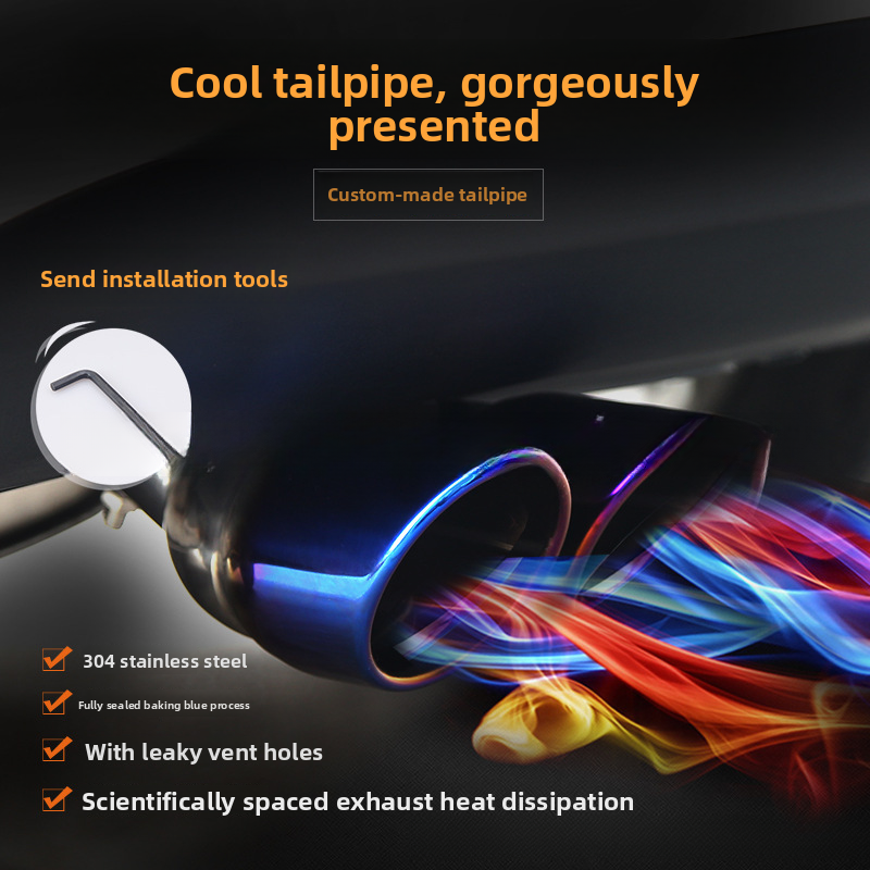 Cross-Border Hot-Selling Tail Thickened Stainless Steel Universal Model Blue Coated Slanted Double Row Car Exhaust Pipe_autovado.com