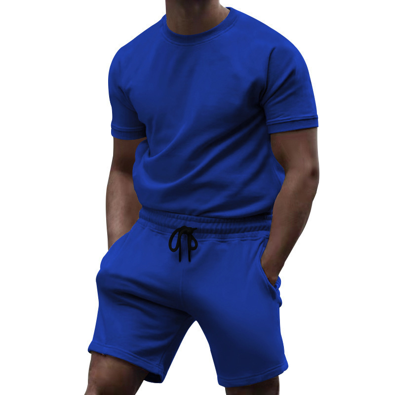 Men's Clothing short sleeve sports casual patchwork round neck fitness suit men's t-shirt_autovado.com