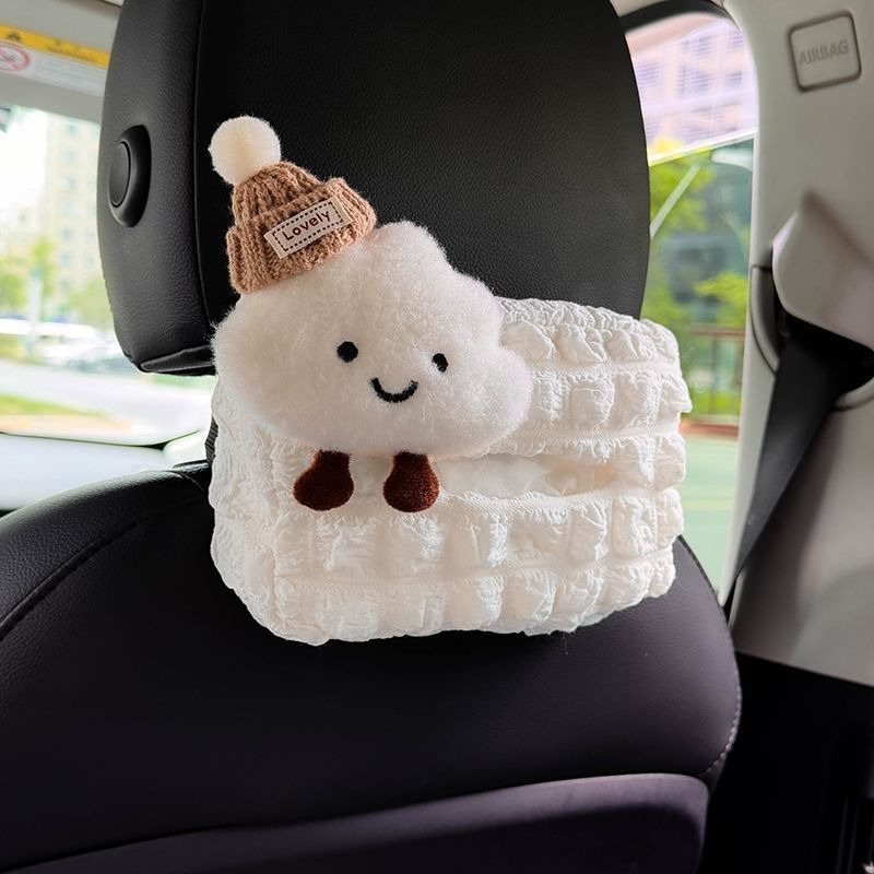 Cloud Puff Grid Box Seat Front And Rear Drawn Paper Hanging Car Tissue Bag Female Cute_autovado.com
