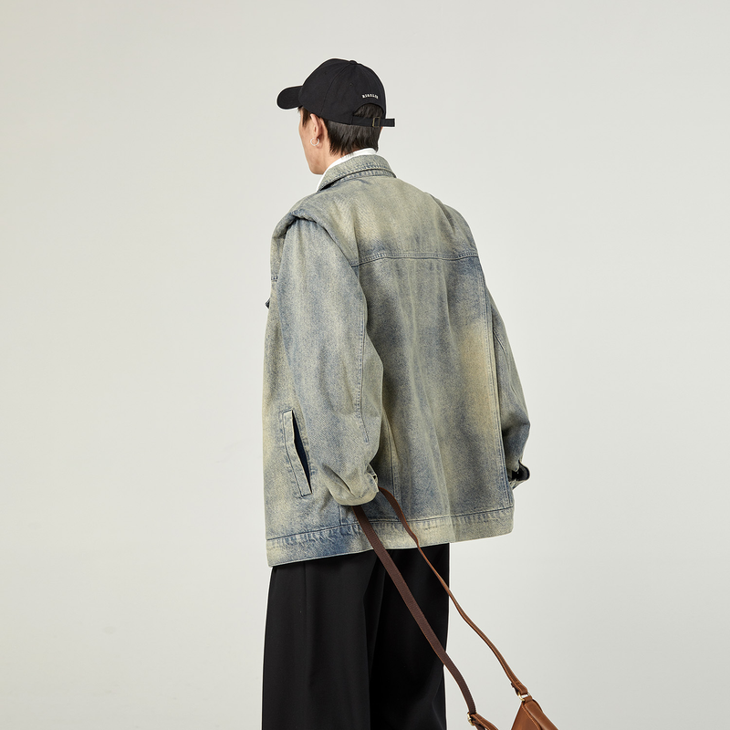 New American vintage washed loose and versatile denim jacket for men with a high-end feel, explosive street workwear jacket, retro jacket_autovado.com