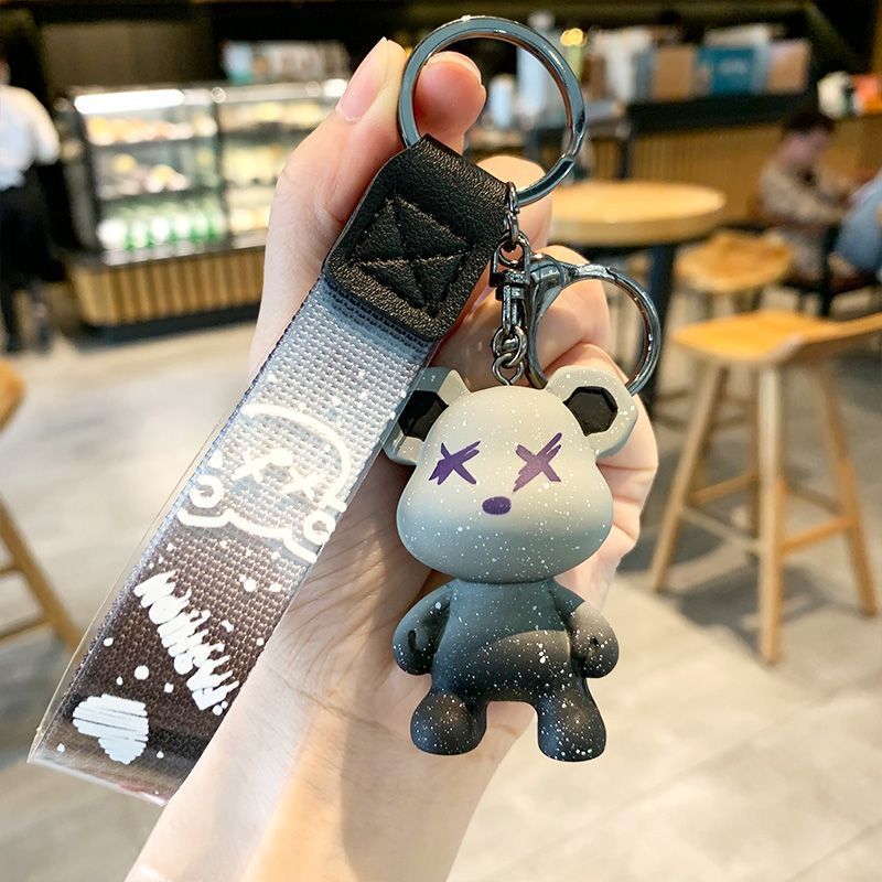 Chameleon Bear Keychain Braided Rope Car Keychain Female Cartoon Bear Creative Couple Exquisite Bag Pendant_autovado.com