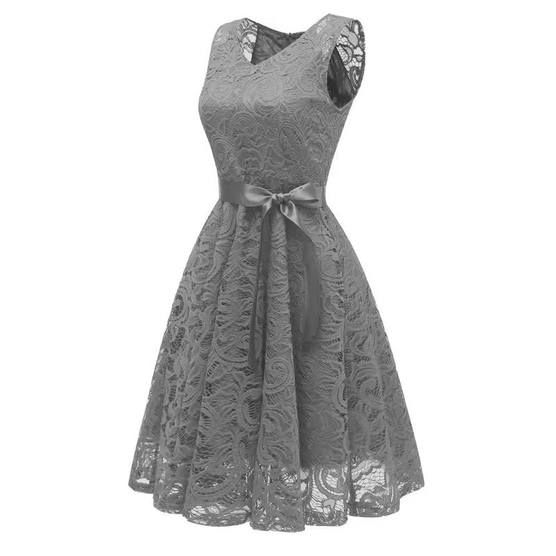 Women's Nordic small fresh V-neck mature women's big swing lace women's dress_autovado.com