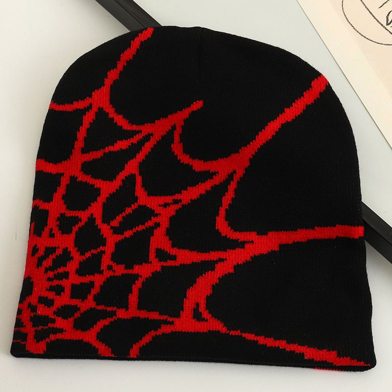 Hot Sale 2023 New Goth Spider Web Jacquard Beanie Caps Y2k Knitted Warm Hip Hop Unisex Elastic Knit Hat Skull Cap for Women Men_autovado.com