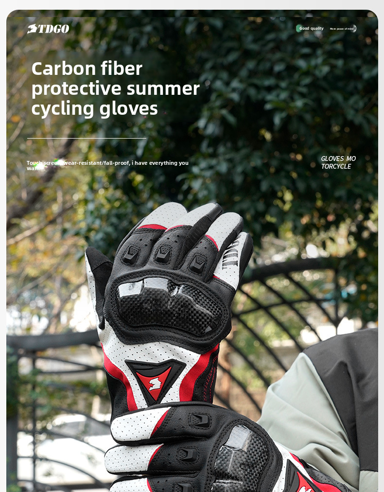 Accessories Riding Genuine Leather Gloves For Men Carbon Fiber Electric Bike Motorcycle Protective Gear Summer Anti-drop_autovado.com