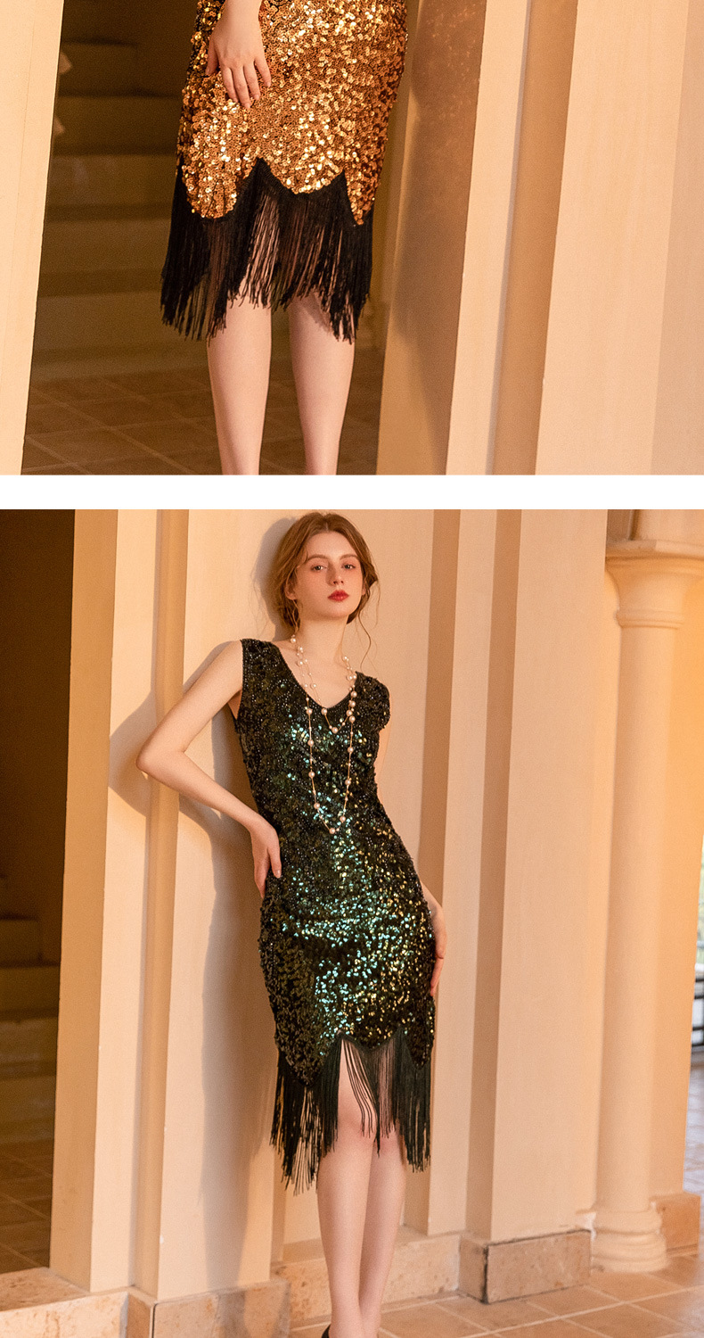 Retro sequin new dress Gatsby ball tassel dress party banquet dance dress toast evening dress_autovado.com