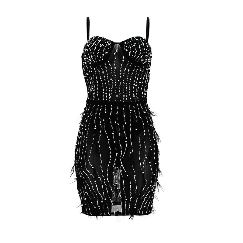 Women's Clothing sleeveless suspender hot diamond feather dress for women_autovado.com