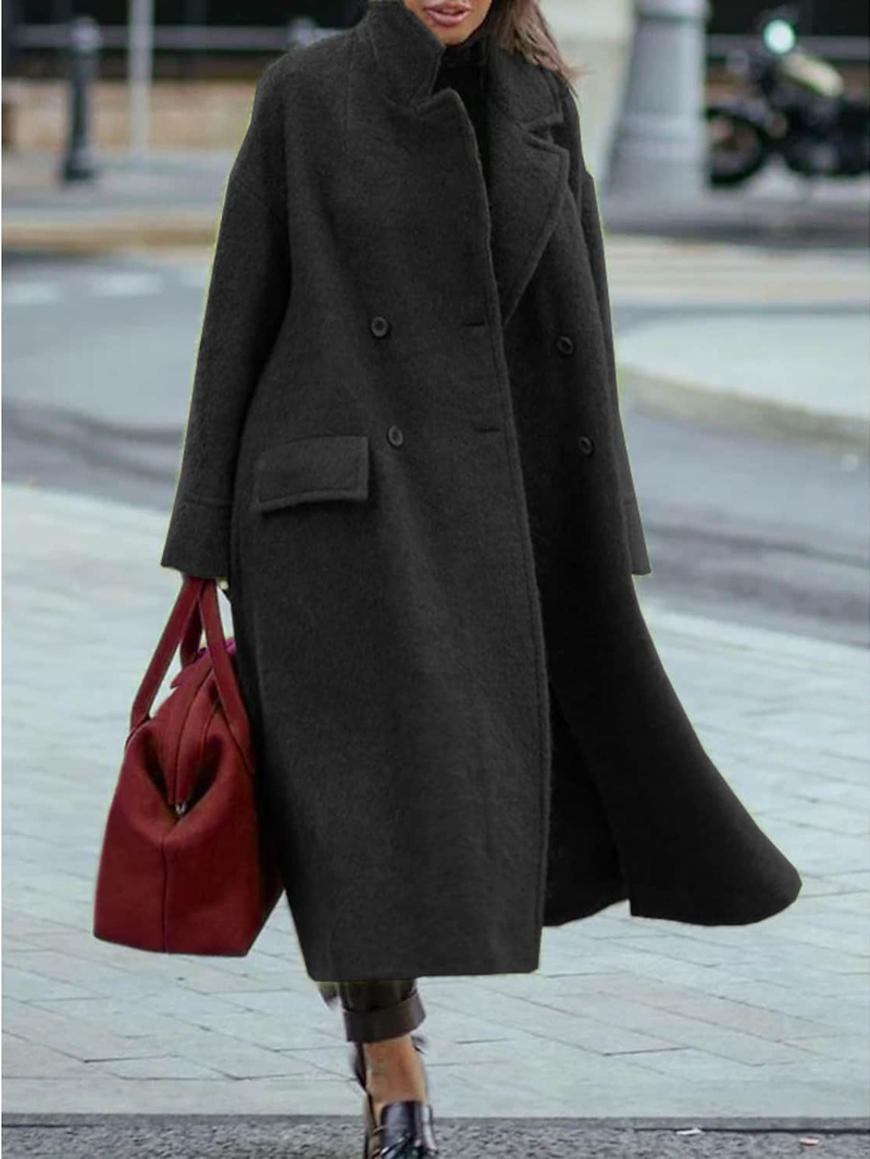 Women's solid color temperament commuting loose woolen green coat without lapels_autovado.com